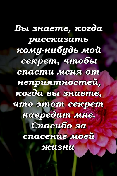 Вы знаете, когда рассказать кому-нибудь мой секрет, чтобы спасти меня от неприятностей, когда вы знаете, что этот секрет навредит мне. Спасибо за спасение моей жизни