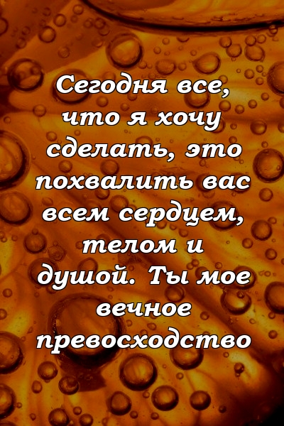 Сегодня все, что я хочу сделать, это похвалить вас всем сердцем, телом и душой. Ты мое вечное превосходство