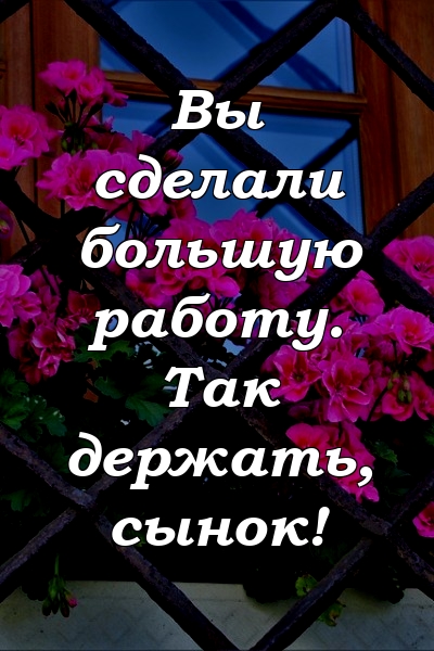 Вы сделали большую работу. Так держать, сынок!