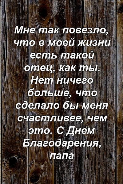 Мне так повезло, что в моей жизни есть такой отец, как ты. Нет ничего больше, что сделало бы меня счастливее, чем это. С Днем Благодарения, папа