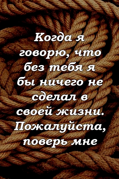 Когда я говорю, что без тебя я бы ничего не сделал в своей жизни. Пожалуйста, поверь мне