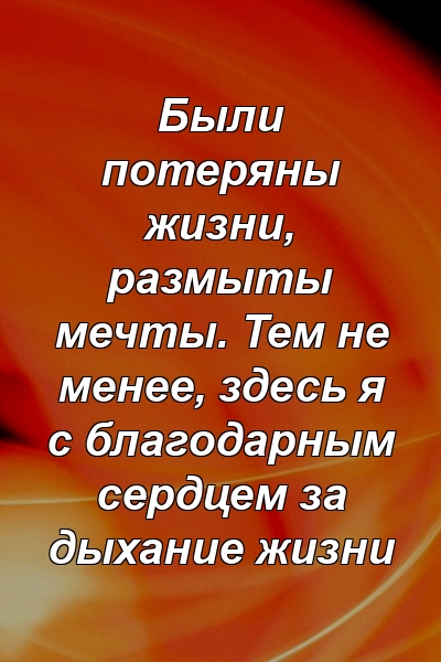 Были потеряны жизни, размыты мечты. Тем не менее, здесь я с благодарным сердцем за дыхание жизни