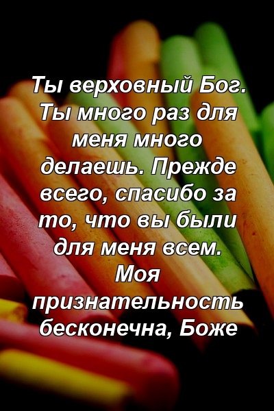 Ты верховный Бог. Ты много раз для меня много делаешь. Прежде всего, спасибо за то, что вы были для меня всем. Моя признательность бесконечна, Боже