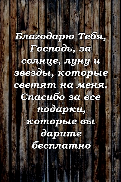 Благодарю Тебя, Господь, за солнце, луну и звезды, которые светят на меня. Спасибо за все подарки, которые вы дарите бесплатно