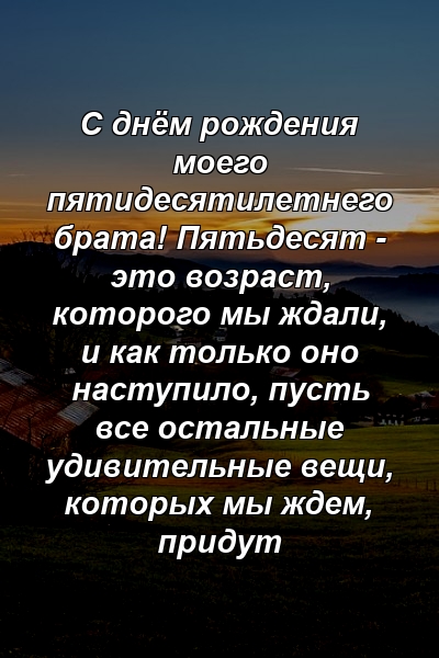 С днём рождения моего пятидесятилетнего брата! Пятьдесят - это возраст, которого мы ждали, и как только оно наступило, пусть все остальные удивительные вещи, которых мы ждем, придут