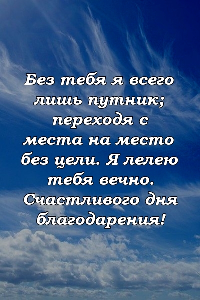 Без тебя я всего лишь путник; переходя с места на место без цели. Я лелею тебя вечно. Счастливого дня благодарения!