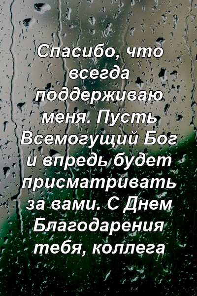 Спасибо, что всегда поддерживаю меня. Пусть Всемогущий Бог и впредь будет присматривать за вами. С Днем Благодарения тебя, коллега