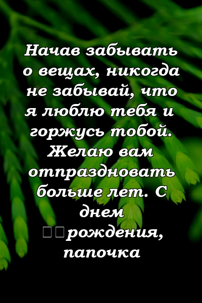 Начав забывать о вещах, никогда не забывай, что я люблю тебя и горжусь тобой. Желаю вам отпраздновать больше лет. С днем ​​рождения, папочка