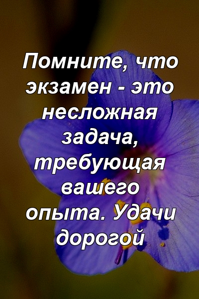 Помните, что экзамен - это несложная задача, требующая вашего опыта. Удачи дорогой