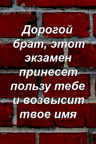 Дорогой брат, этот экзамен принесет пользу тебе и возвысит твое имя