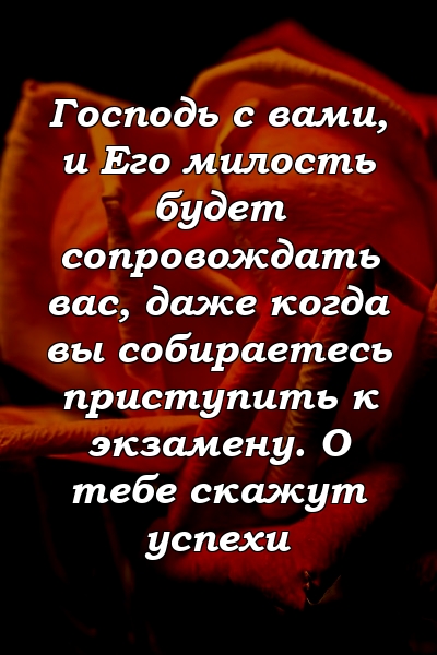 Господь с вами, и Его милость будет сопровождать вас, даже когда вы собираетесь приступить к экзамену. О тебе скажут успехи