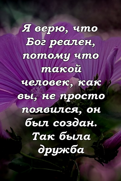 Я верю, что Бог реален, потому что такой человек, как вы, не просто появился, он был создан. Так была дружба