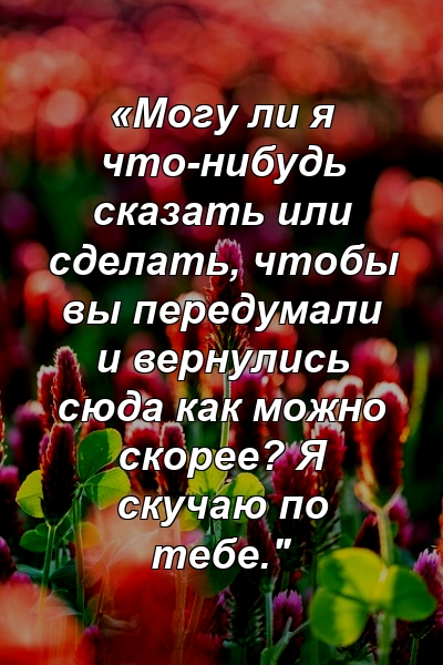 «Могу ли я что-нибудь сказать или сделать, чтобы вы передумали и вернулись сюда как можно скорее? Я скучаю по тебе."