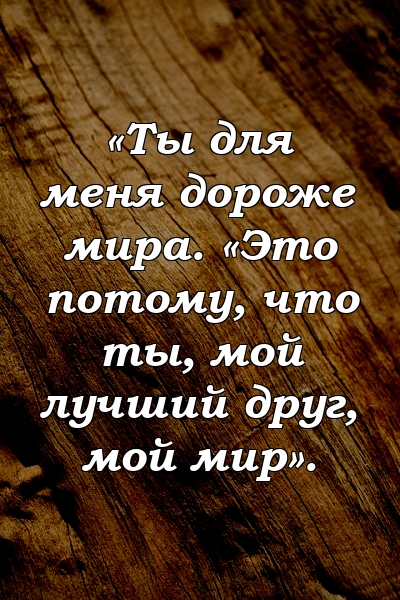 «Ты для меня дороже мира. «Это потому, что ты, мой лучший друг, мой мир».