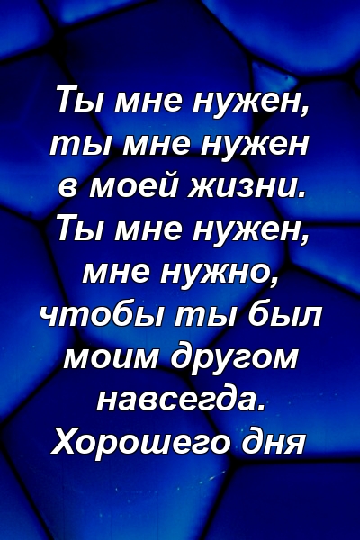 Ты мне нужен, ты мне нужен в моей жизни. Ты мне нужен, мне нужно, чтобы ты был моим другом навсегда. Хорошего дня