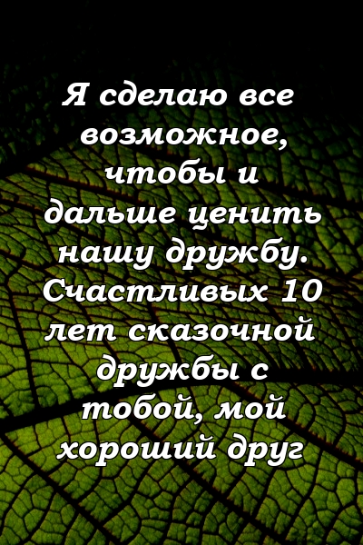 Я сделаю все возможное, чтобы и дальше ценить нашу дружбу. Счастливых 10 лет сказочной дружбы с тобой, мой хороший друг