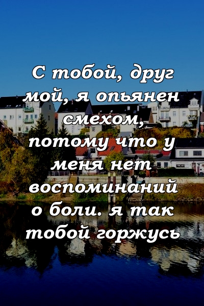 С тобой, друг мой, я опьянен смехом, потому что у меня нет воспоминаний о боли. я так тобой горжусь