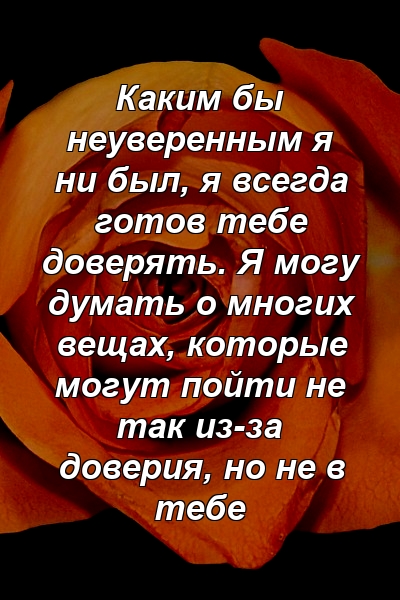 Каким бы неуверенным я ни был, я всегда готов тебе доверять. Я могу думать о многих вещах, которые могут пойти не так из-за доверия, но не в тебе