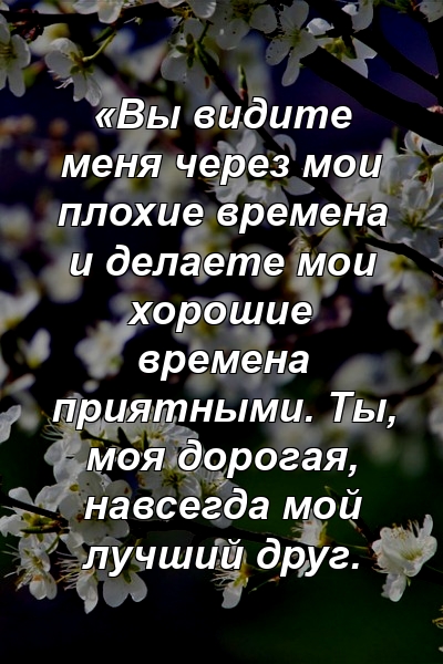 «Вы видите меня через мои плохие времена и делаете мои хорошие времена приятными. Ты, моя дорогая, навсегда мой лучший друг.