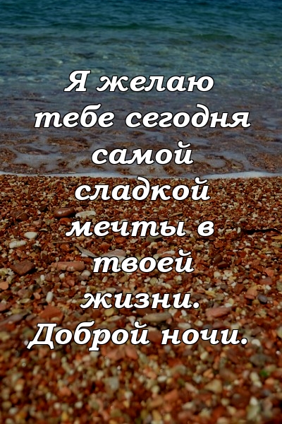 Я желаю тебе сегодня самой сладкой мечты в твоей жизни. Доброй ночи.