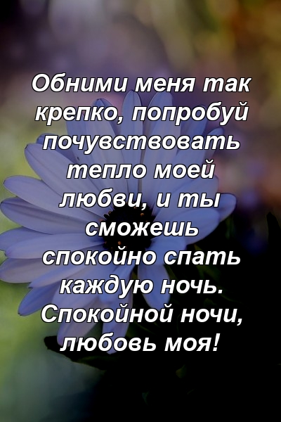 Обними меня так крепко, попробуй почувствовать тепло моей любви, и ты сможешь спокойно спать каждую ночь. Спокойной ночи, любовь моя!