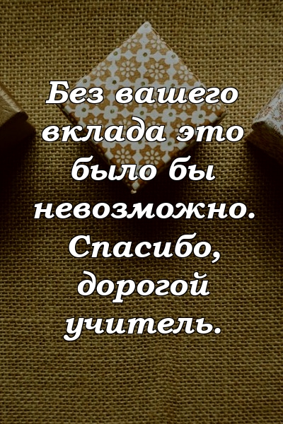 Без вашего вклада это было бы невозможно. Спасибо, дорогой учитель.