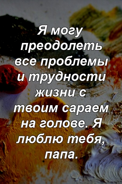 Я могу преодолеть все проблемы и трудности жизни с твоим сараем на голове. Я люблю тебя, папа.