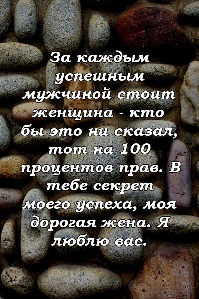 За каждым успешным мужчиной стоит женщина - кто бы это ни сказал, тот на 100 процентов прав. В тебе секрет моего успеха, моя дорогая жена. Я люблю вас.