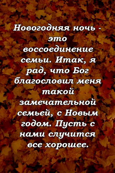 Новогодняя ночь - это воссоединение семьи. Итак, я рад, что Бог благословил меня такой замечательной семьей, с Новым годом. Пусть с нами случится все хорошее.