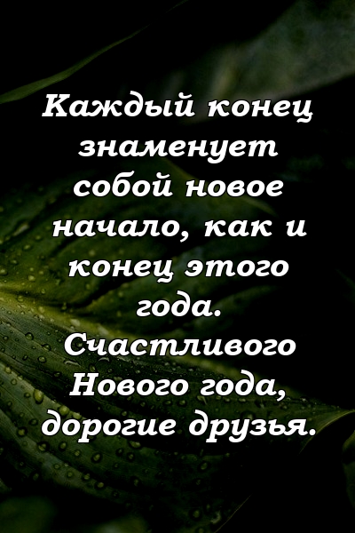 Каждый конец знаменует собой новое начало, как и конец этого года. Счастливого Нового года, дорогие друзья.