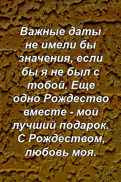 Важные даты не имели бы значения, если бы я не был с тобой. Еще одно Рождество вместе - мой лучший подарок. С Рождеством, любовь моя.