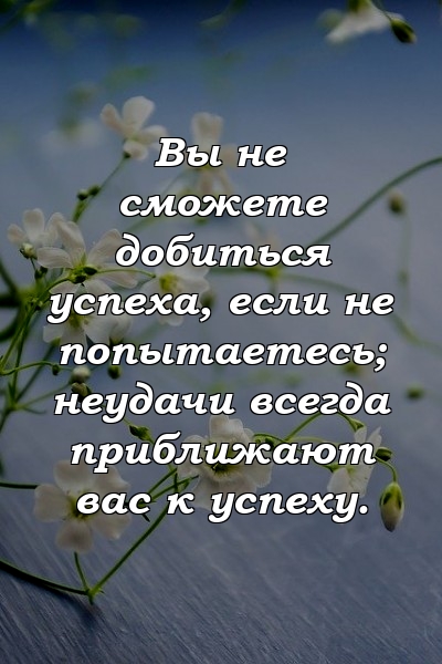 Вы не сможете добиться успеха, если не попытаетесь; неудачи всегда приближают вас к успеху.