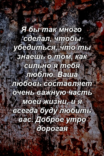 Я бы так много сделал, чтобы убедиться, что ты знаешь о том, как сильно я тебя люблю. Ваша любовь составляет очень важную часть моей жизни, и я всегда буду любить вас. Доброе утро дорогая