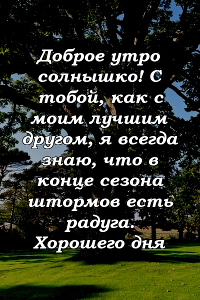 Доброе утро солнышко! С тобой, как с моим лучшим другом, я всегда знаю, что в конце сезона штормов есть радуга. Хорошего дня