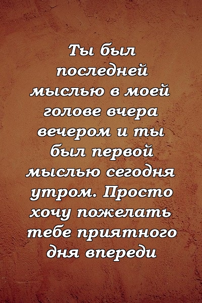 Ты был последней мыслью в моей голове вчера вечером и ты был первой мыслью сегодня утром. Просто хочу пожелать тебе приятного дня впереди