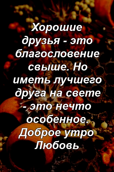 Хорошие друзья - это благословение свыше. Но иметь лучшего друга на свете - это нечто особенное. Доброе утро Любовь