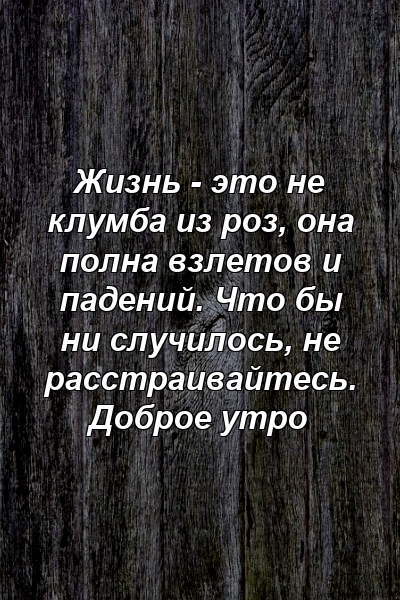 Жизнь - это не клумба из роз, она полна взлетов и падений. Что бы ни случилось, не расстраивайтесь. Доброе утро