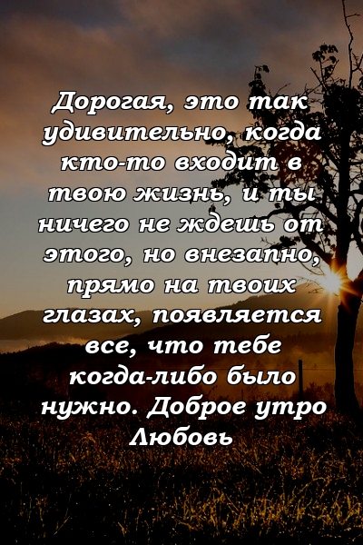 Дорогая, это так удивительно, когда кто-то входит в твою жизнь, и ты ничего не ждешь от этого, но внезапно, прямо на твоих глазах, появляется все, что тебе когда-либо было нужно. Доброе утро Любовь