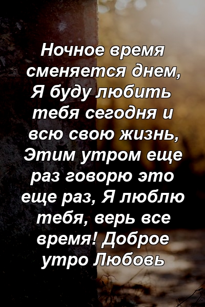 Ночное время сменяется днем, Я буду любить тебя сегодня и всю свою жизнь, Этим утром еще раз говорю это еще раз, Я люблю тебя, верь все время! Доброе утро Любовь