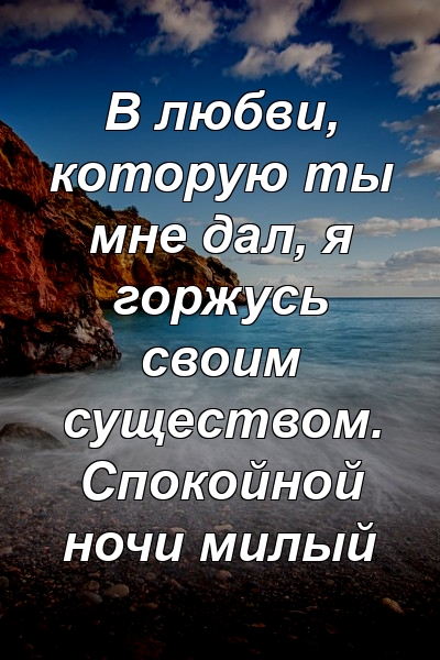 В любви, которую ты мне дал, я горжусь своим существом. Спокойной ночи милый