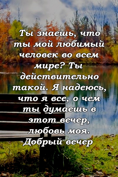 Ты знаешь, что ты мой любимый человек во всем мире? Ты действительно такой. Я надеюсь, что я все, о чем ты думаешь в этот вечер, любовь моя. Добрый вечер