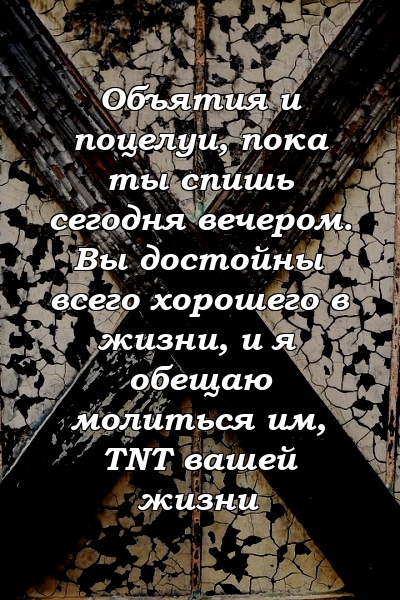 Объятия и поцелуи, пока ты спишь сегодня вечером. Вы достойны всего хорошего в жизни, и я обещаю молиться им, TNT вашей жизни