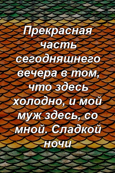 Прекрасная часть сегодняшнего вечера в том, что здесь холодно, и мой муж здесь, со мной. Сладкой ночи