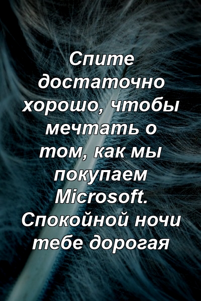 Спите достаточно хорошо, чтобы мечтать о том, как мы покупаем Microsoft. Спокойной ночи тебе дорогая