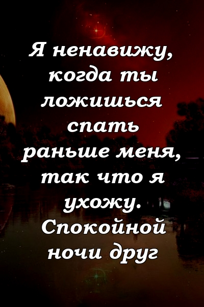 Я ненавижу, когда ты ложишься спать раньше меня, так что я ухожу. Спокойной ночи друг