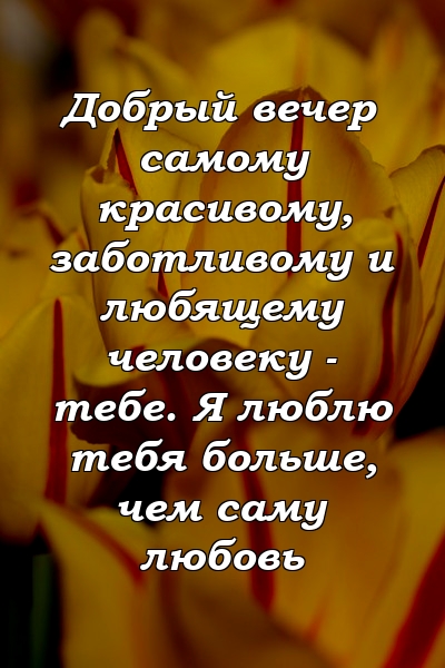 Добрый вечер самому красивому, заботливому и любящему человеку - тебе. Я люблю тебя больше, чем саму любовь