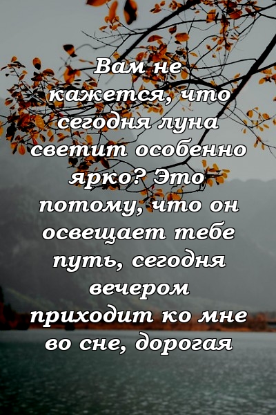 Вам не кажется, что сегодня луна светит особенно ярко? Это потому, что он освещает тебе путь, сегодня вечером приходит ко мне во сне, дорогая