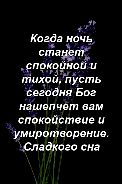 Когда ночь станет спокойной и тихой, пусть сегодня Бог нашепчет вам спокойствие и умиротворение. Сладкого сна