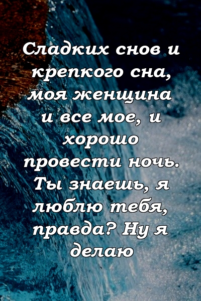 Сладких снов и крепкого сна, моя женщина и все мое, и хорошо провести ночь. Ты знаешь, я люблю тебя, правда? Ну я делаю