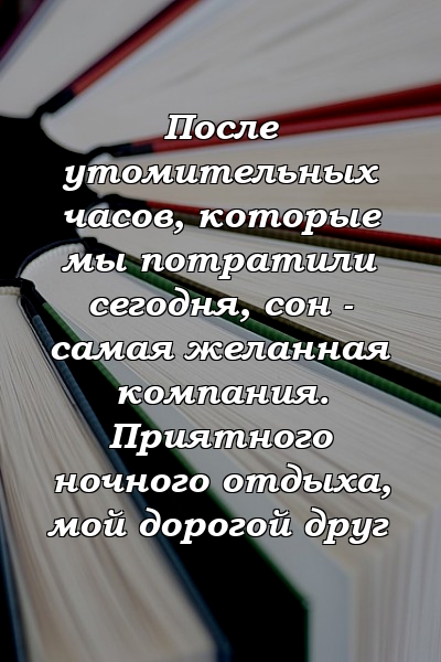 После утомительных часов, которые мы потратили сегодня, сон - самая желанная компания. Приятного ночного отдыха, мой дорогой друг